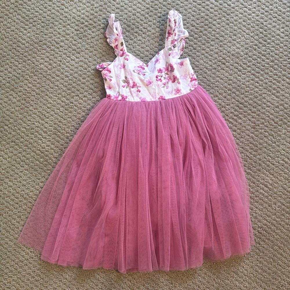 Size 2 Girls pink floral soft tulle dress